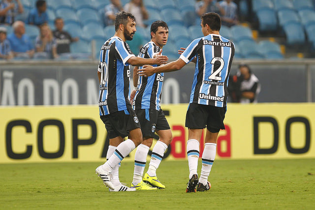 Os dois artilheiros. Foto Lucas Uebel/Grêmio Oficial