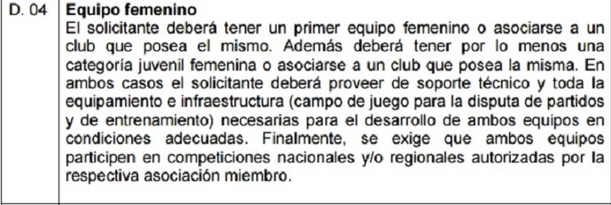 Reprodução do Regulamento de Licença de clubes da Conmebol